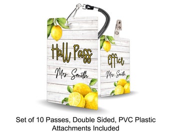 Simple Lemons Theme Classroom Hall Passes for Teachers, Personalized, Set of 10