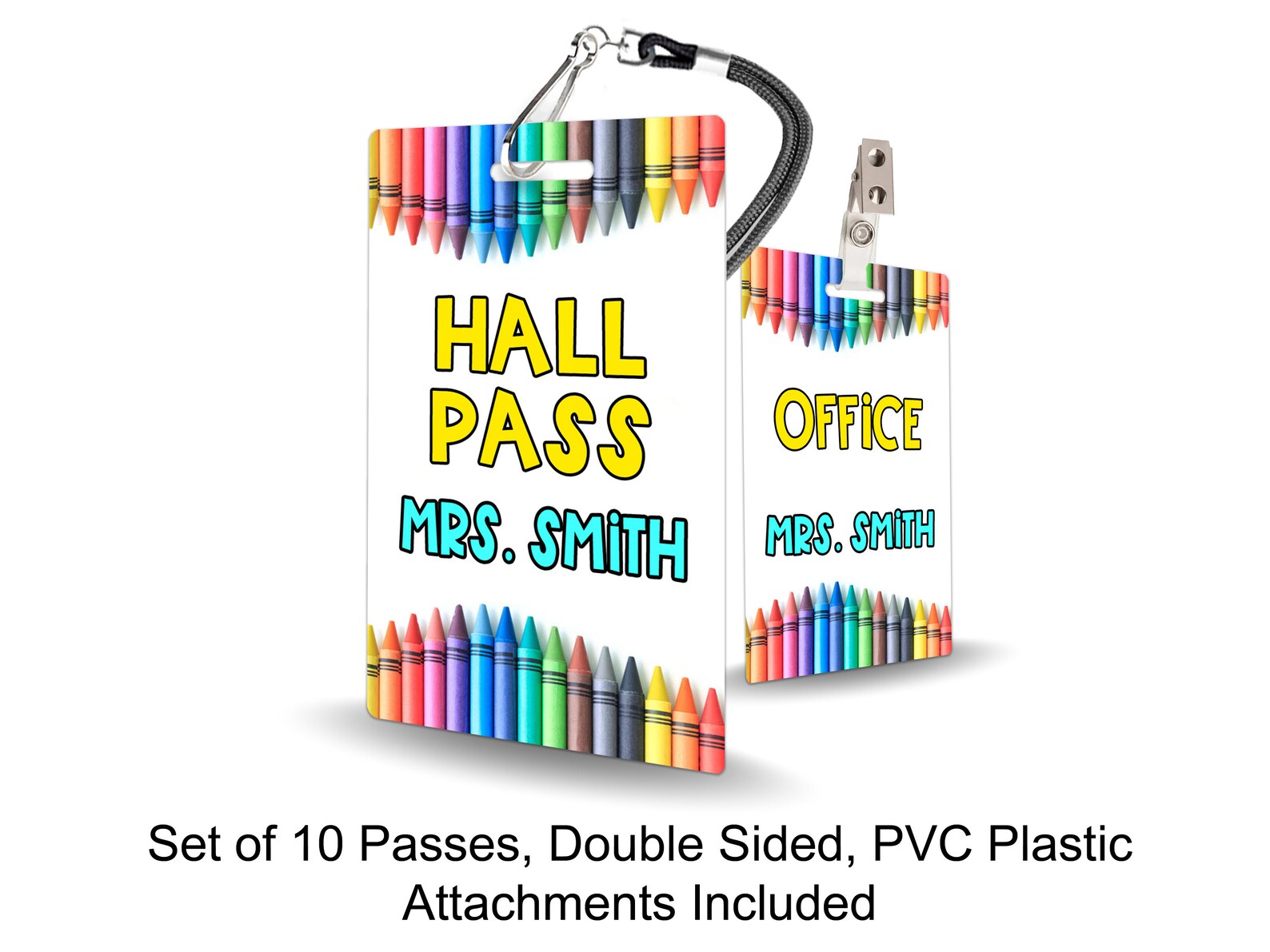 Crayons Theme Classroom Hall Passes for Teachers, Personalized, Hall ...
