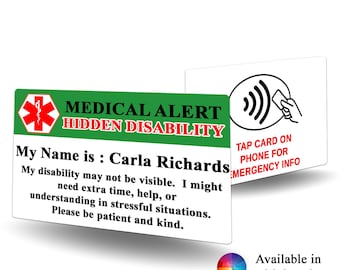 NFC Medical Alert Hidden Disability Contact Card -  Hidden Disability alert, medical alert, emergency contact card,