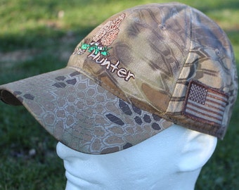 SPONGE CAMO, American Morel Hunter.  A clump Of Morel Mushrooms Embroidered on front, American Flag on side