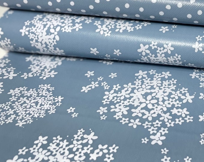 Oilcloth with polka dots, triangles, graphic design, Scandinavian style, PVC vinyl, pastel, subtle, sold by the meter