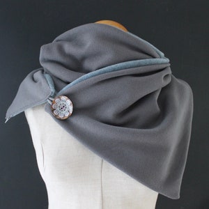 Wrap Scarf Triangular Scarf Knit Grey Button Scarf Scarf wrap scarf, triangular loop