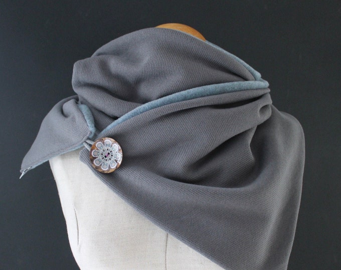 Wrap Scarf Triangular Scarf Knit Grey Button Scarf Scarf wrap scarf, triangular loop