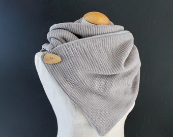 Wrap Scarf Gray Triangular Button Loop Knitted Scarf