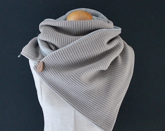 Écharpe enveloppante écharpe triangulaire tricotée écharpe en coton gris beige, écharpe triangulaire, écharpe en boucle