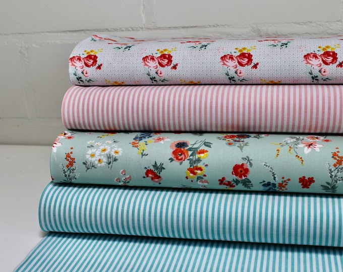 Cotton Fabric Flowers Stripes Flowers Sold by the Meter
