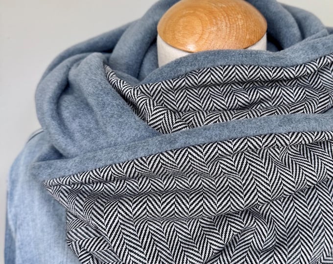 Loop scarf, wrap scarf, tube scarf, herringbone unisex, man/woman, black, business, blue-grey