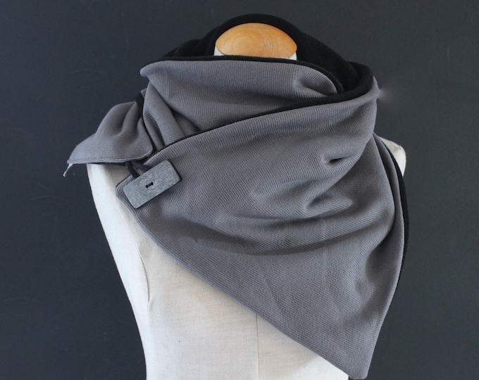Wrap Scarf Triangular Scarf Knit Grey Button Scarf Scarf wrap scarf, triangular loop