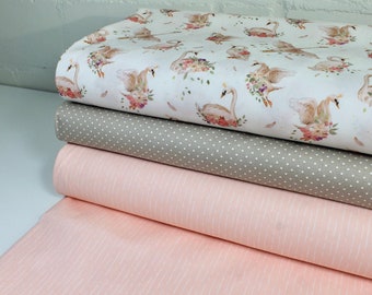 Stoff Fabric Patchwork Baumwolle Cotton Schwan Rosa