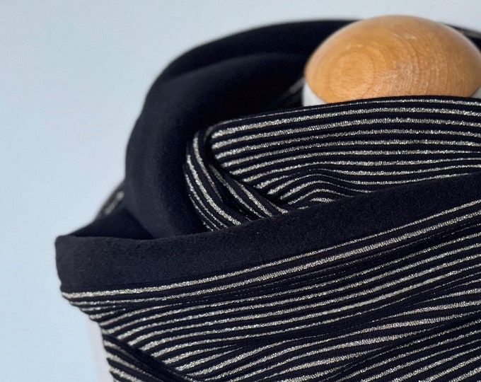 Loop scarf, tube scarf, jersey scarf, reversible scarf, fleece, black, gold glitter stripes, winter, cotton
