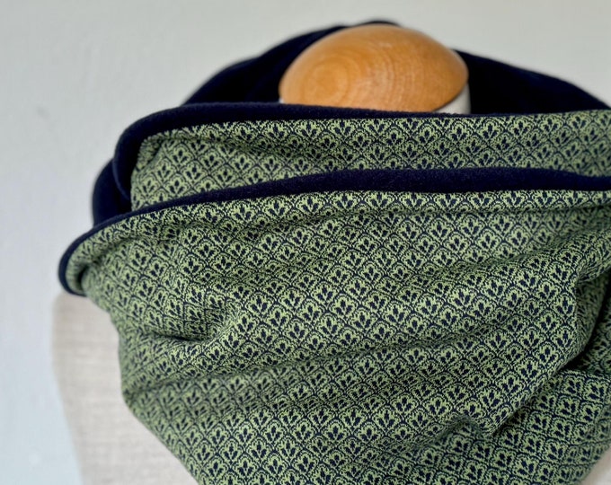 Loop Loop Scarf Scarf Tube Scarf Reversible Scarf Cotton Blue Ornament Green Knit Fleece Winter Warm Navy