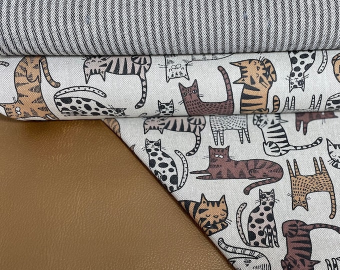 Artificial Leather Decorative Fabric Bag Fabric Cotton Sold by the Meter Canvas Linen Look Cats Copper Fabric Package