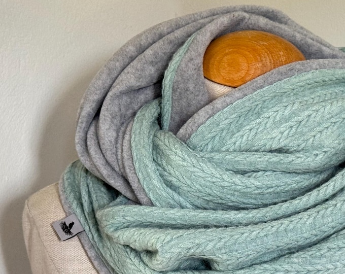 Loop Loop Scarf Scarf Tube Scarf Reversible Scarf Green Mint Grey Blue-Gray Warm Knit Braid Winter Scarf Soft