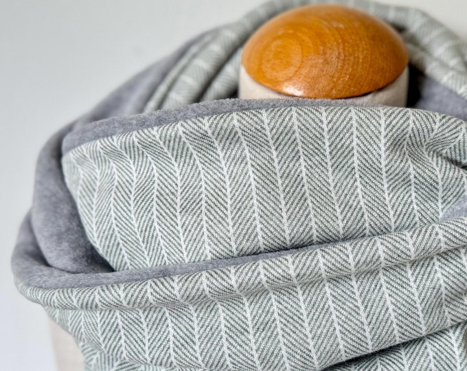 Loop Herringbone Loop Scarf Scarf Tube Scarf Reversible Scarf Grey Mint Green Reed Fishbone Stripes Classic Business Fleece Winter Warm