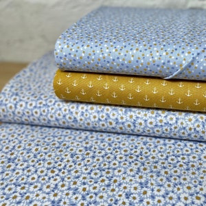 Cotton fabric blue pastel cotton fabric dots flowers mint daisies dots anchor curry yellow fabric package