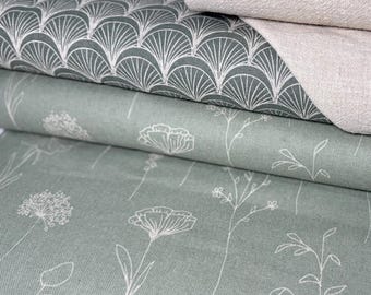 Tela decorativa lona bolsa tela algodón por metros verde beige marrón flores topo hojas almohada cortina mantel costura