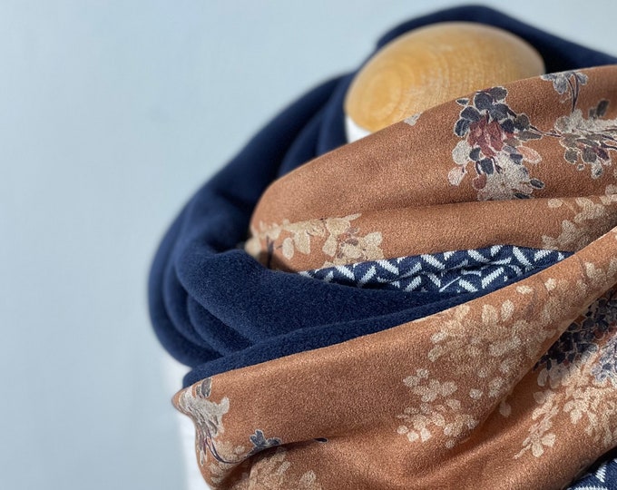 Loop Loop scarf scarf tube scarf reversible scarf cotton knit fabric herringbone knit blue brown jersey winter scarf navy