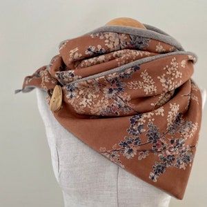 Wrap Scarf Triangle Scarf Scarf Button Scarf Fleece Scarf Winter Scarf Beige Rust Cognac Flowers Romantic