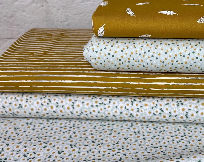 Cotton Fabric Green Pastel Cotton Fabric Dots Flowers Mint