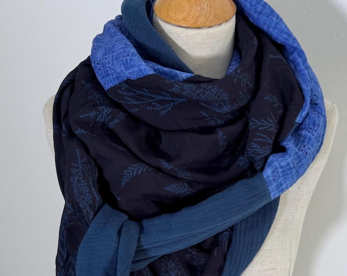 Triangular Scarf XXL Wrap Scarf Loop Scarf Muslin Scarf Scarf Stole Summer Scarf Gauze Blue Navy Blue Dark Blue Cotton Viscose