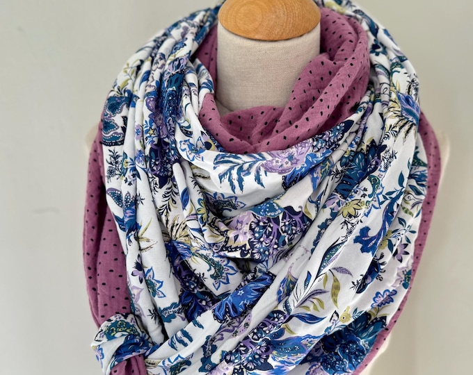Muslin scarf XXL wrap scarf triangle loop scarf pink fuchsia blue royal blue royal cotton scarf stole summer scarf triangular scarf