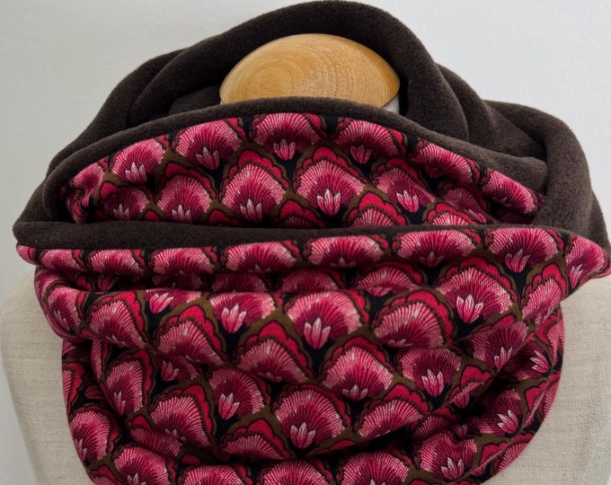 Loop Tube Scarf Loop Scarf Pink Fuchsia Brown Red Fleece Jacquard Jersey Winter Scarf Reversible Scarf Gift Christmas Women