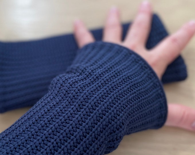 Arm warmers cuffs wrist warmers muff knit blue fleece winter lined