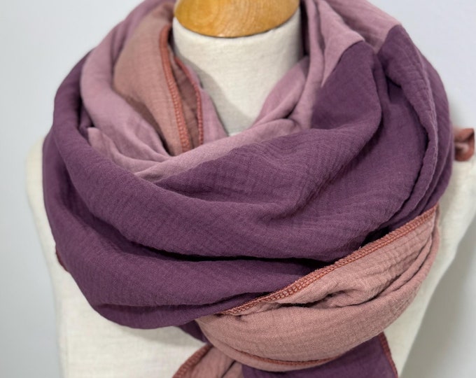 Muslin Scarf XXL Wrap Scarf Neckerchief Loop Scarf Purple Lilac Dusty Dusty Pink Mauve Pastel Cotton Scarf Stole Summer Scarf Triangular Scarf