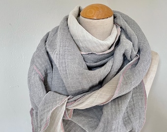 Muslin cloth triangle wrap scarf loop scarf gray beige neon scarf stole summer cloth triangular scarf cotton soft