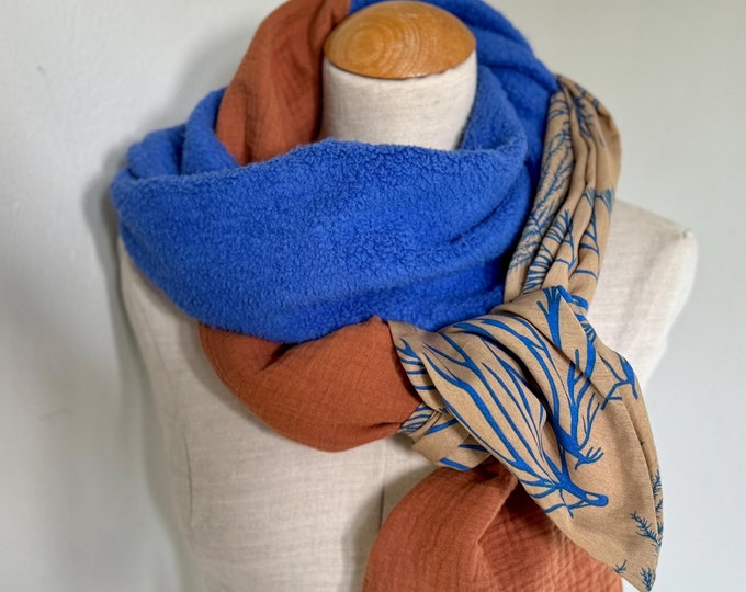Scarf Winter Autumn Jersey Muslin Stole Muslin Cloth Wrap Scarf Loop Scarf Blue Royal Blue Rust Orange Brown Beige Camel Cotton Warm