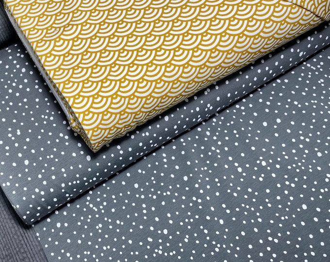 SALE 1 Meter Jersey Cotton Grey Yellow Dots
