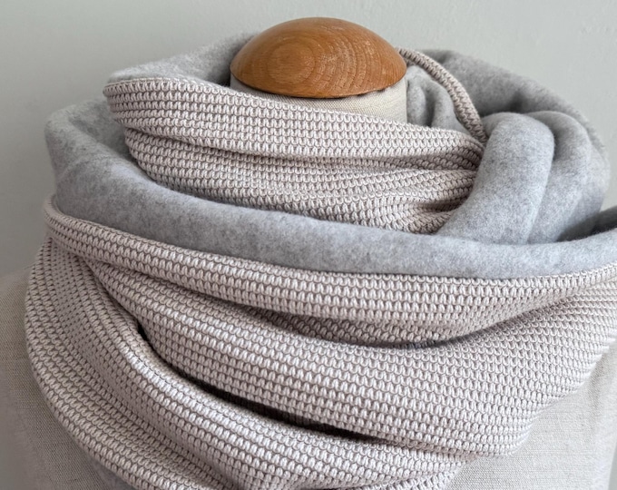 Loop cotton fleece loop scarf scarf tube scarf reversible scarf beige ecru grey warm knit winter scarf soft