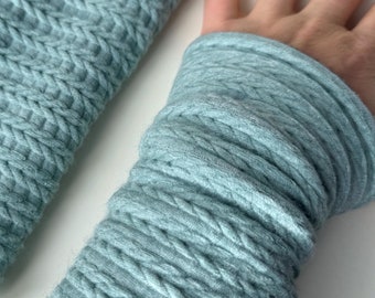 Arm warmers cuffs wrist warmers muff knit blue green mint dark fleece winter lined hand warmer gloves