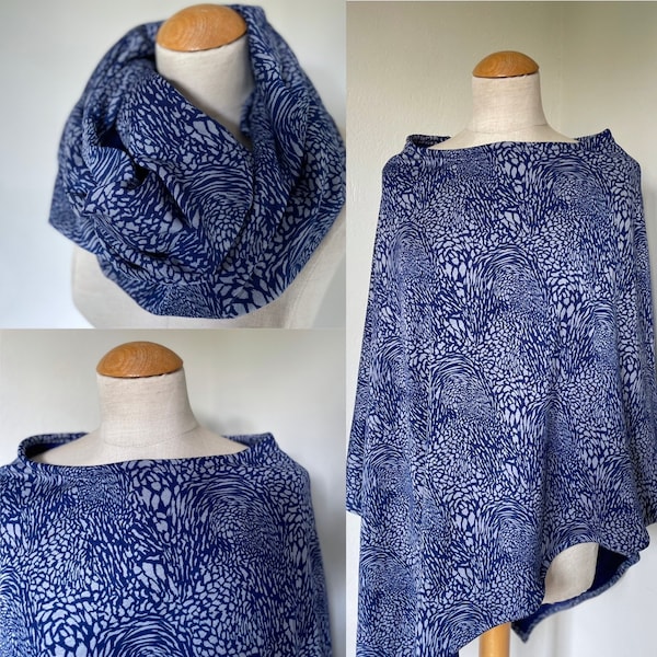 Poncho Coton Jersey Tricot Cape Écharpe Cape Jeter Doux Bleu Marine Feuilles Cardigan Tissu Étole Foulard Triangulaire Châle Écharpe