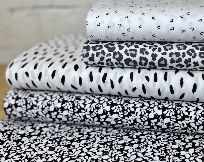 Cotton Fabric Black White Fabric Package Children's Fabric Cotton Fabric Lines Flowers Leo Mini Tendrils