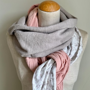 Scarf Winter Autumn Fleece Stole Muslin Cloth XXL Wrap Scarf Loop Scarf Taupe Beige Pink Pastel Dusty Pink Grey Cotton Warm Cozy
