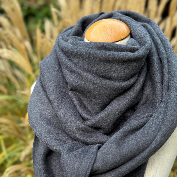 Organic Cotton Triangle Scarf XXL Wrap Scarf Grey Anthracite Black Cotton Scarf Neck Scarf Business Scarf Stole Winter Fleece Warm Cozy