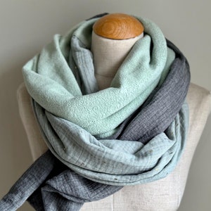 Scarf Winter Autumn Fleece Stole Muslin Cloth XXL Wrap Scarf Loop Scarf Mint Dusty Green Reed Gold Sage Grey Cotton Warm Cozy