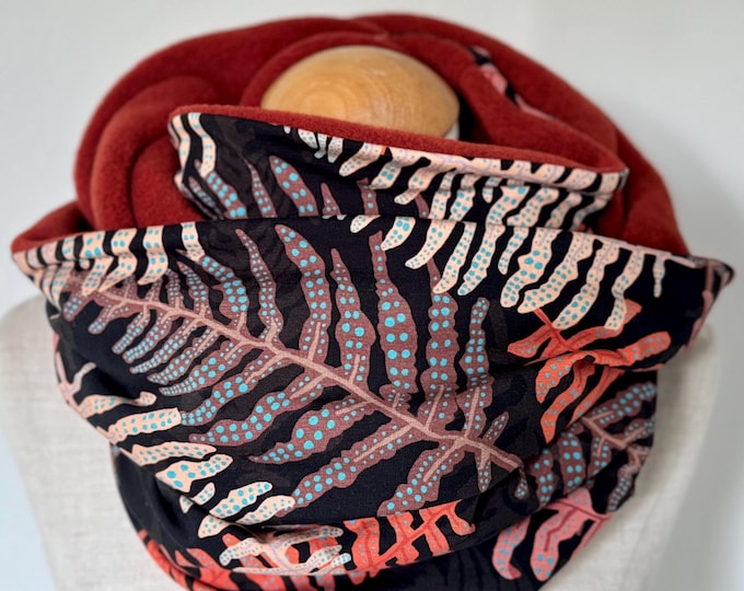 Loop tube scarf loop scarf jersey scarf reversible scarf fleece orange rust leaves winter cotton