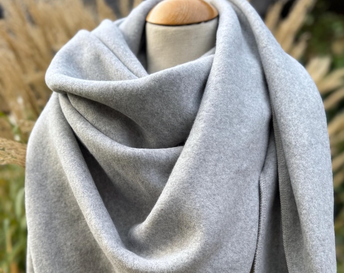 Oranic Cotton Scarf Triangle Cozy Winter Gray Handmade