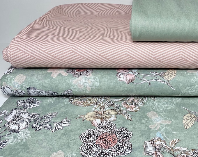 Cotton Fabric Patchwork Sold by the Meter Decorative Fabric Dust Blush Peach Orange Mint Pastel Cushion Curtain Sewing