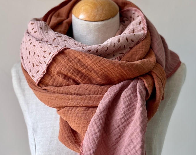 Muslin Scarf XXL Wrap Scarf Neckerchief Loop Scarf Purple Lilac Dusty Dusty Pink Mauve Pastel Cotton Scarf Stole Summer Scarf Triangular Scarf