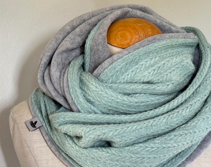 Loop Loop Scarf Scarf Tube Scarf Reversible Scarf Green Mint Grey Blue-Gray Warm Knit Braid Winter Scarf Soft