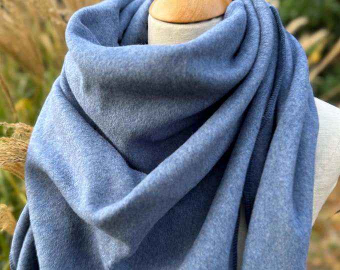 Organic cotton triangular scarf XXL wrap scarf blue denim blue cotton scarf neckerchief business scarf stole winter fleece warm cuddly soft