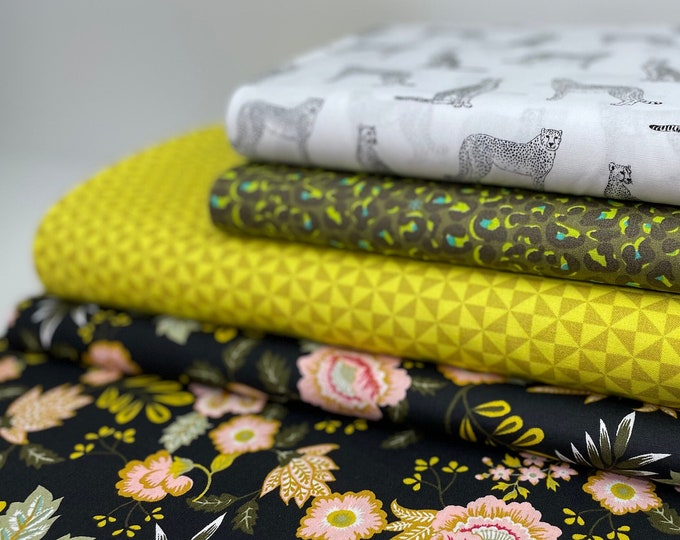 Cotton Fabric Patchwork Meterware Fabric Package Leo Pattern Leopard Yellow Flowers