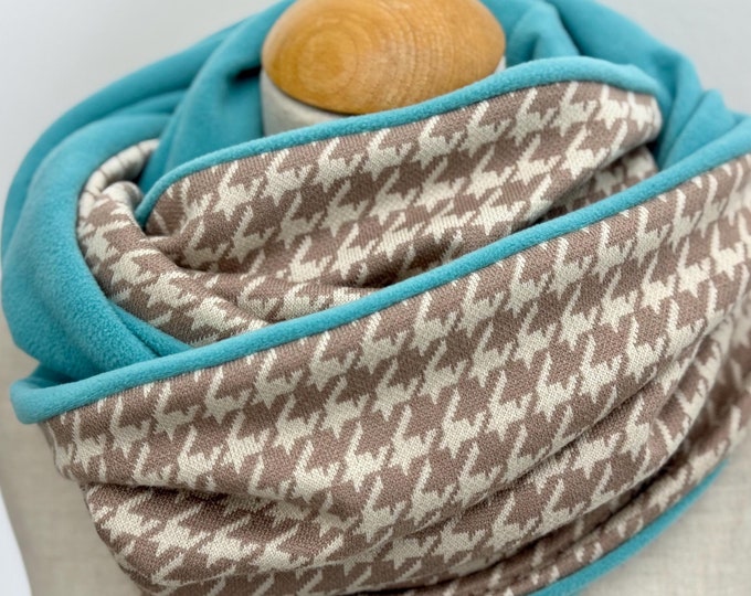 Loop scarf beige camel turquoise classic wrap scarf triangular checked pattern fleece winter lined warm winter scarf