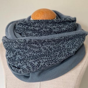 Loop Loop Scarf Scarf Tube Scarf Reversible Scarf Cotton Blue Blue-Gray Jersey Leaves