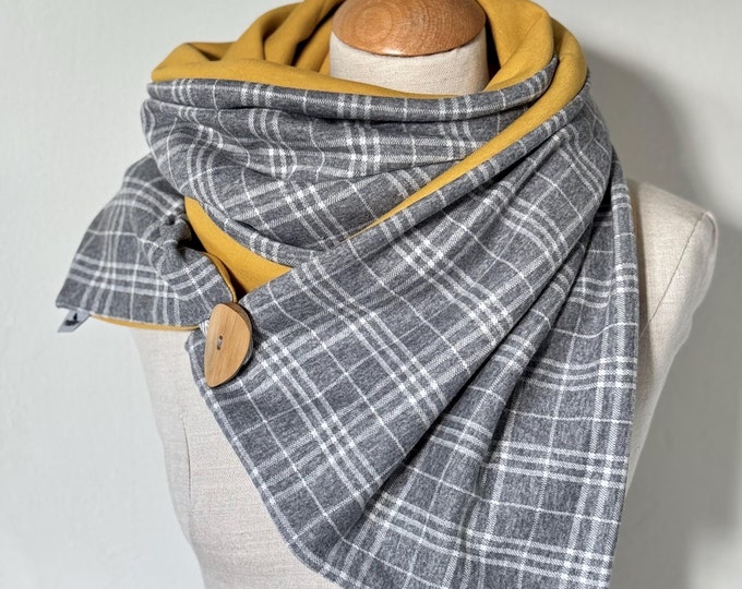 Wrap Scarf Triangle Scarf Button Scarf Loop Reversible Scarf Yellow Curry Grey Check Pattern Stripes Classic Business Fishbone Winter Jersey