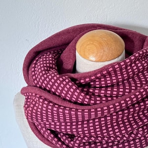 Loop Cotton Fleece Loop Scarf Scarf Tube Scarf Reversible Scarf Check Berry Red Classic Pink Checked Jacquard Winter