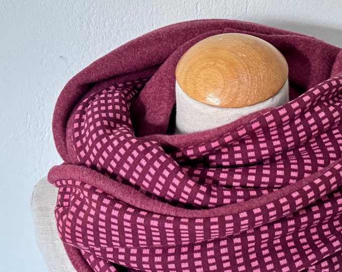 Loop Cotton Fleece Loop Scarf Scarf Tube Scarf Reversible Scarf Check Berry Red Classic Pink Checked Jacquard Winter